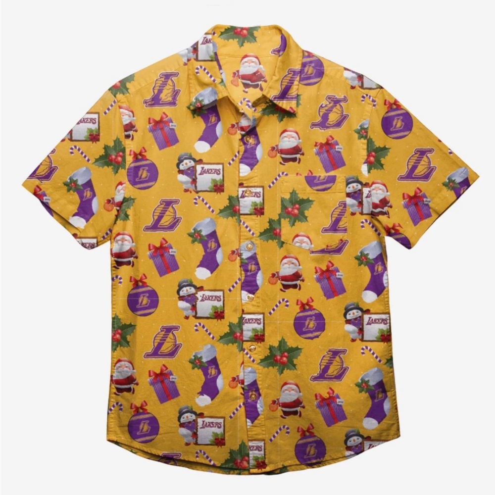 NWT Los Angeles Lakers Christmas Explosion Button Up Shirt